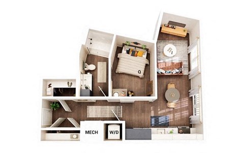 Floor plan for studio, 1 bath, 617 sqft